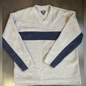 Vintage 90’s Utility Gray and Navy V-Neck Sweater Men’s Size Large